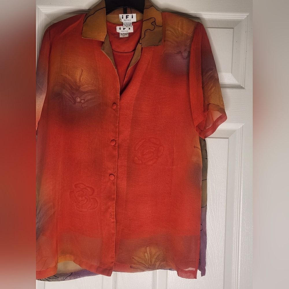 Vtg IFI Orange Mlticlrd P/L Shrtslv Slvless Women’s Top & Shirt